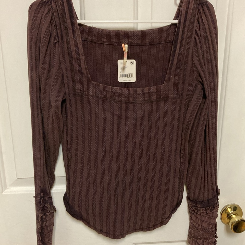 Free People Could I Love You More Eyelet Embroidered Ruffle Cuff Top - Picture 3 of 10